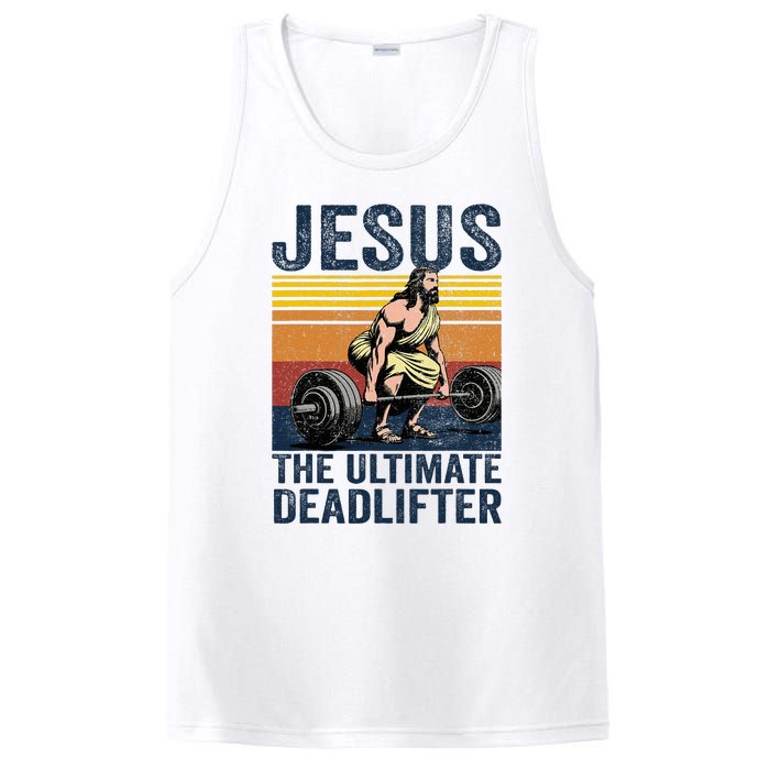 Vintage Jesus The Ultimate Deadlifter Funny Christian Gym PosiCharge Competitor Tank