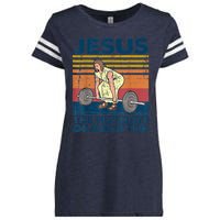 Vintage Jesus The Ultimate Deadlifter Funny Christian Gym Enza Ladies Jersey Football T-Shirt