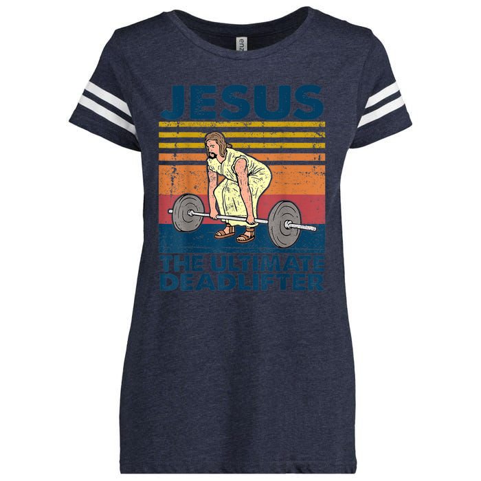 Vintage Jesus The Ultimate Deadlifter Funny Christian Gym Enza Ladies Jersey Football T-Shirt