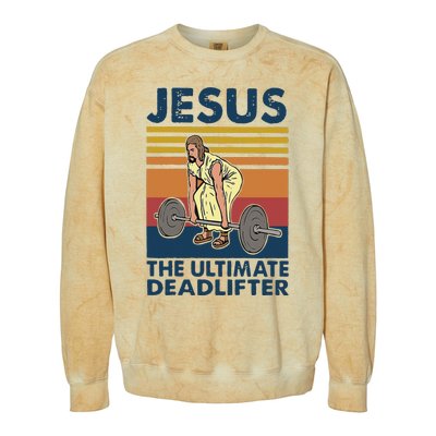 Vintage Jesus The Ultimate Deadlifter Gym Christian Faith Colorblast Crewneck Sweatshirt