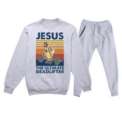 Vintage Jesus The Ultimate Deadlifter Gym Christian Faith Premium Crewneck Sweatsuit Set