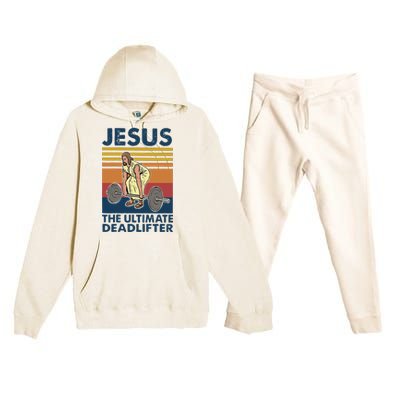 Vintage Jesus The Ultimate Deadlifter Gym Christian Faith Premium Hooded Sweatsuit Set