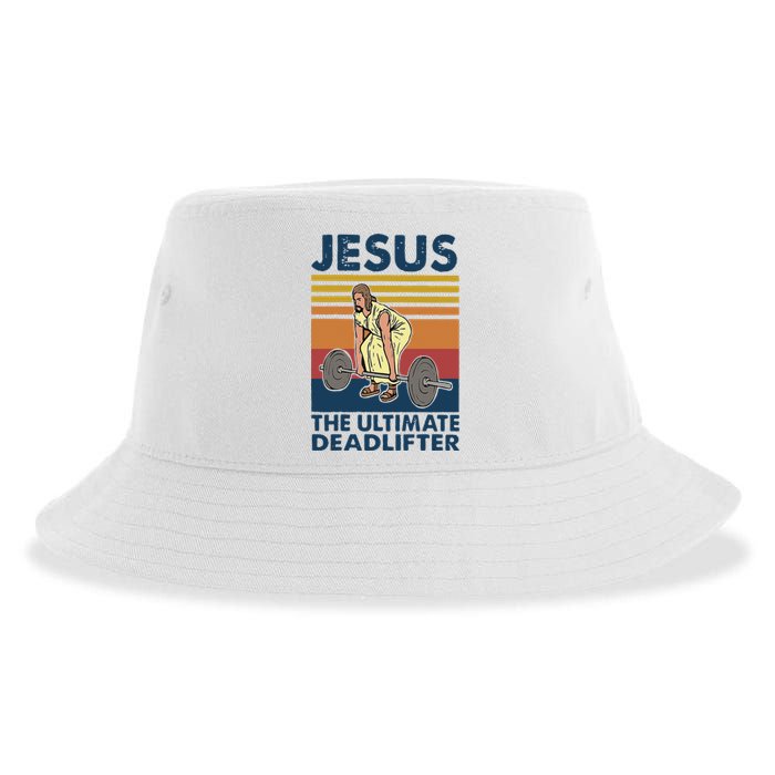 Vintage Jesus The Ultimate Deadlifter Gym Christian Faith Sustainable Bucket Hat