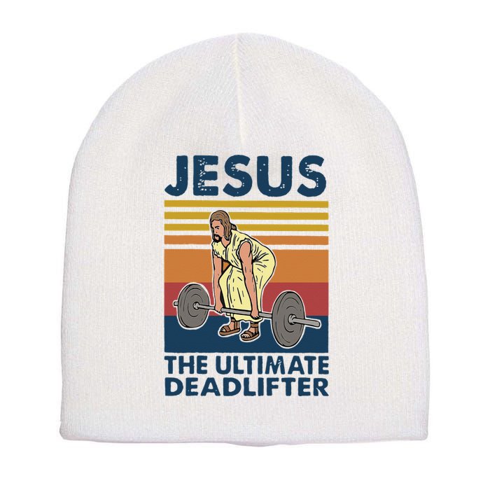 Vintage Jesus The Ultimate Deadlifter Gym Christian Faith Short Acrylic Beanie