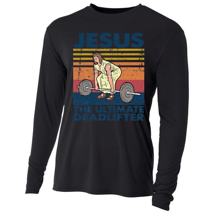 Vintage Jesus The Ultimate Deadlifter Funny Christian Gym Cooling Performance Long Sleeve Crew