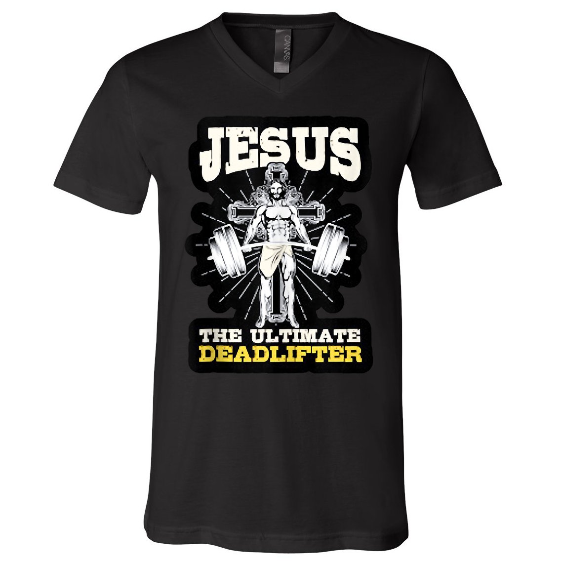 Vintage Jesus The Ultimate Deadlifter Funny Christian Gym V-Neck T-Shirt