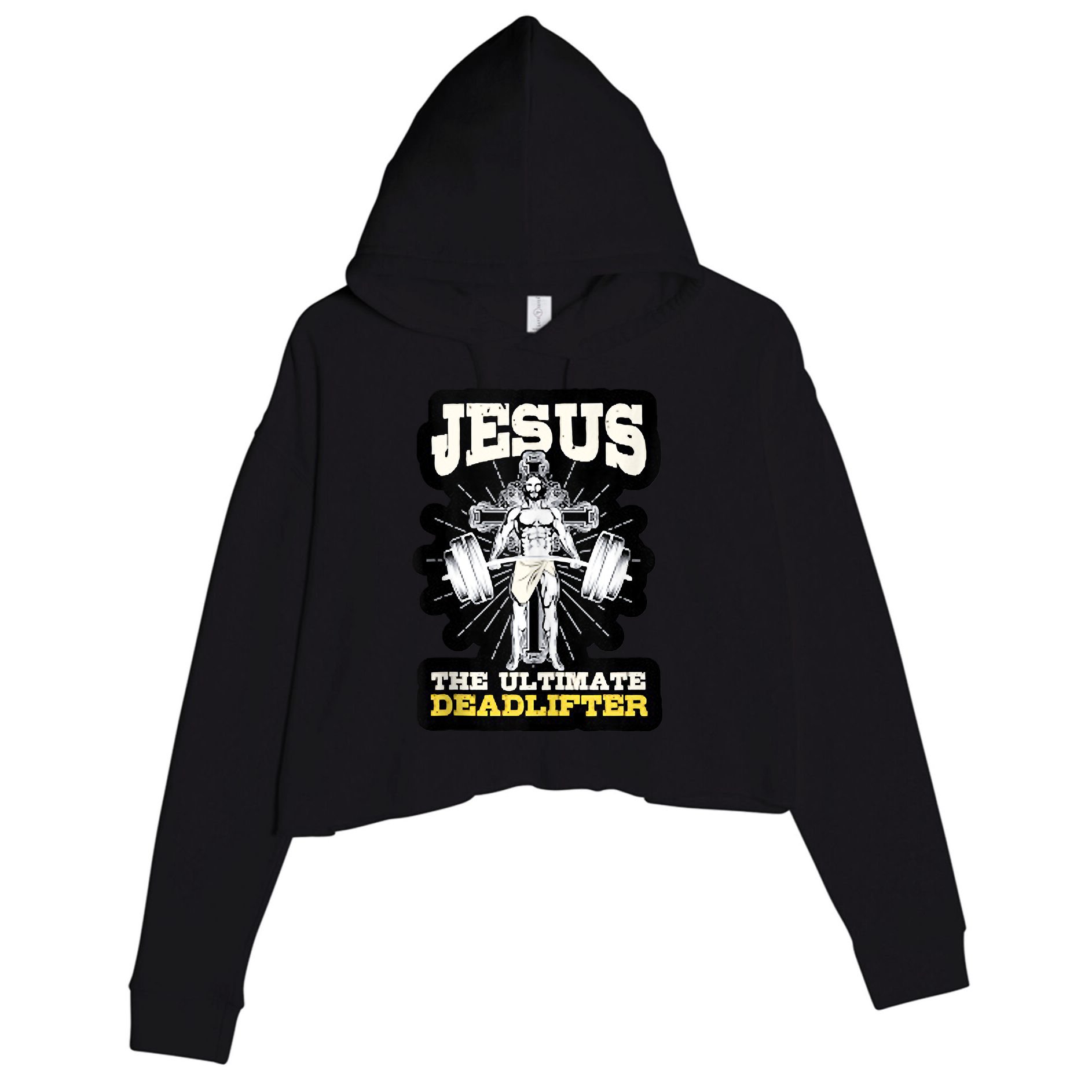 Vintage Jesus The Ultimate Deadlifter Funny Christian Gym Crop Fleece Hoodie