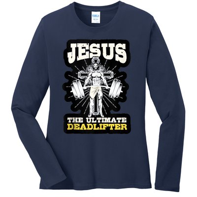 Vintage Jesus The Ultimate Deadlifter Funny Christian Gym Ladies Long Sleeve Shirt