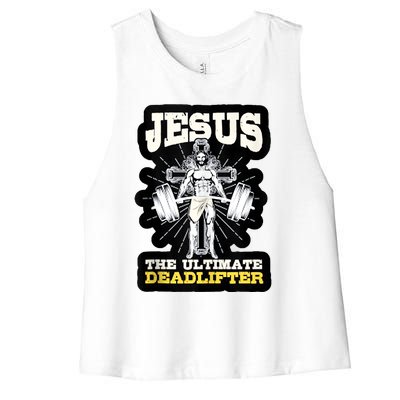 Vintage Jesus The Ultimate Deadlifter Funny Christian Gym Women's Racerback Cropped Tank