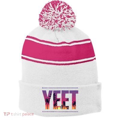 Vintage Yeet Stripe Pom Pom Beanie