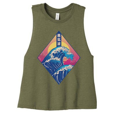 Vaporwave Japanese Wave Women's Racerback Cropped Tank