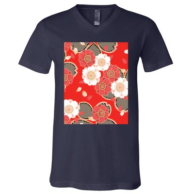 Vintage Japanese Wedding Kimono Pattern V-Neck T-Shirt