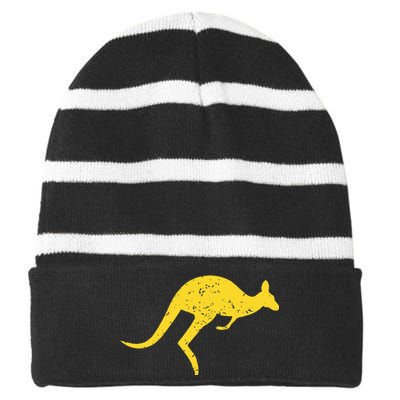 Vintage Kangaroo Australia Aussie Roo Kangaroo Striped Beanie with Solid Band