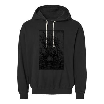 Vintage Kraken Attacking Ship Illustration Garment-Dyed Fleece Hoodie