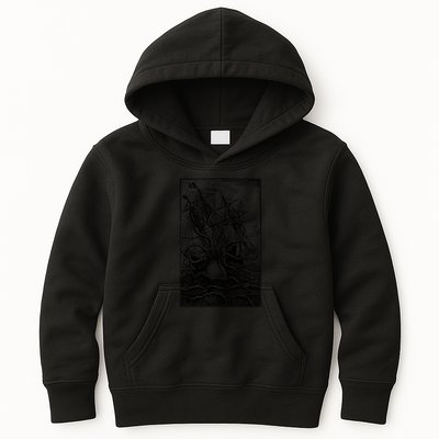 Vintage Kraken Attacking Ship Illustration Kids Hoodie