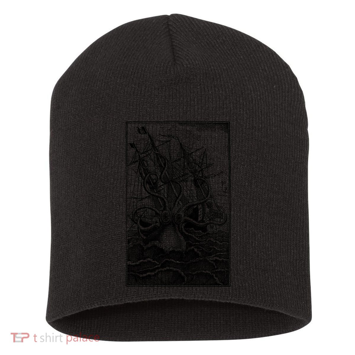 Vintage Kraken Attacking Ship Illustration Short Acrylic Beanie