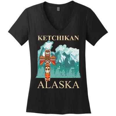 Vintage Ketchikan Alaska Native American Indian Women's V-Neck T-Shirt