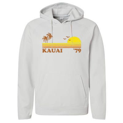 Vintage Kauai Beach Hawaii Retro Hawaiian Surfing 70s Gift Performance Fleece Hoodie