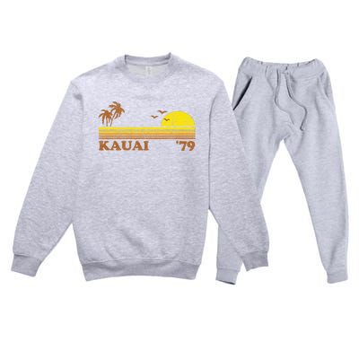 Vintage Kauai Beach Hawaii Retro Hawaiian Surfing 70s Gift Premium Crewneck Sweatsuit Set