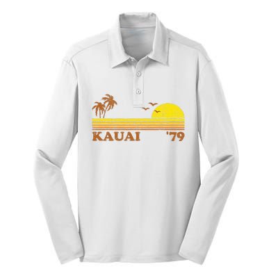 Vintage Kauai Beach Hawaii Retro Hawaiian Surfing 70s Gift Silk Touch Performance Long Sleeve Polo