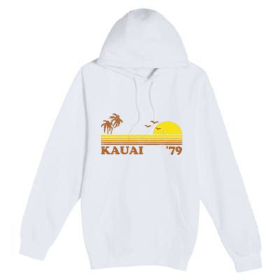 Vintage Kauai Beach Hawaii Retro Hawaiian Surfing 70s Gift Premium Pullover Hoodie