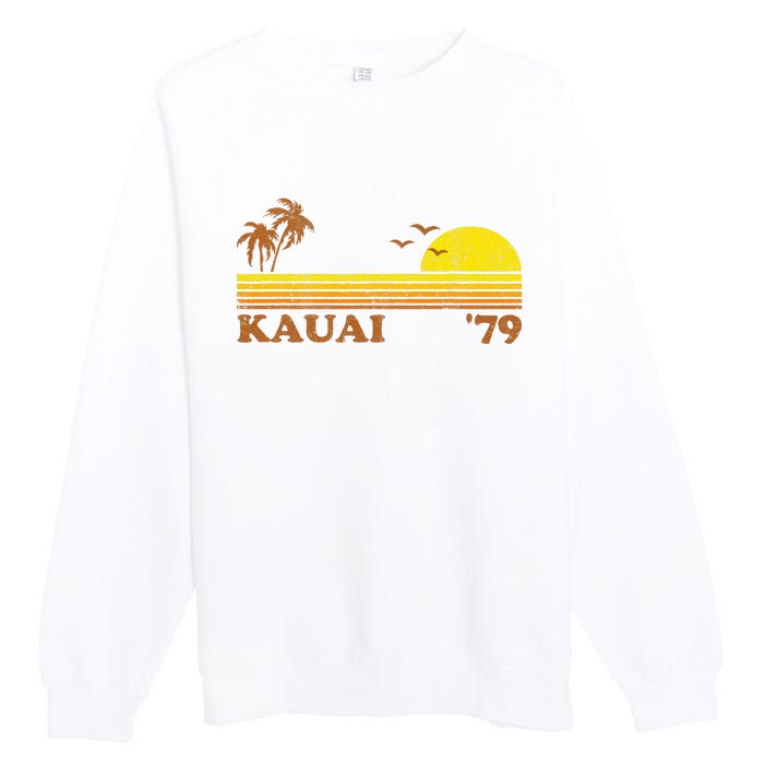 Vintage Kauai Beach Hawaii Retro Hawaiian Surfing 70s Gift Premium Crewneck Sweatshirt