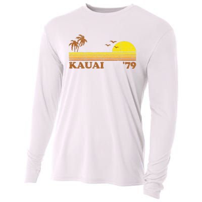 Vintage Kauai Beach Hawaii Retro Hawaiian Surfing 70s Gift Cooling Performance Long Sleeve Crew