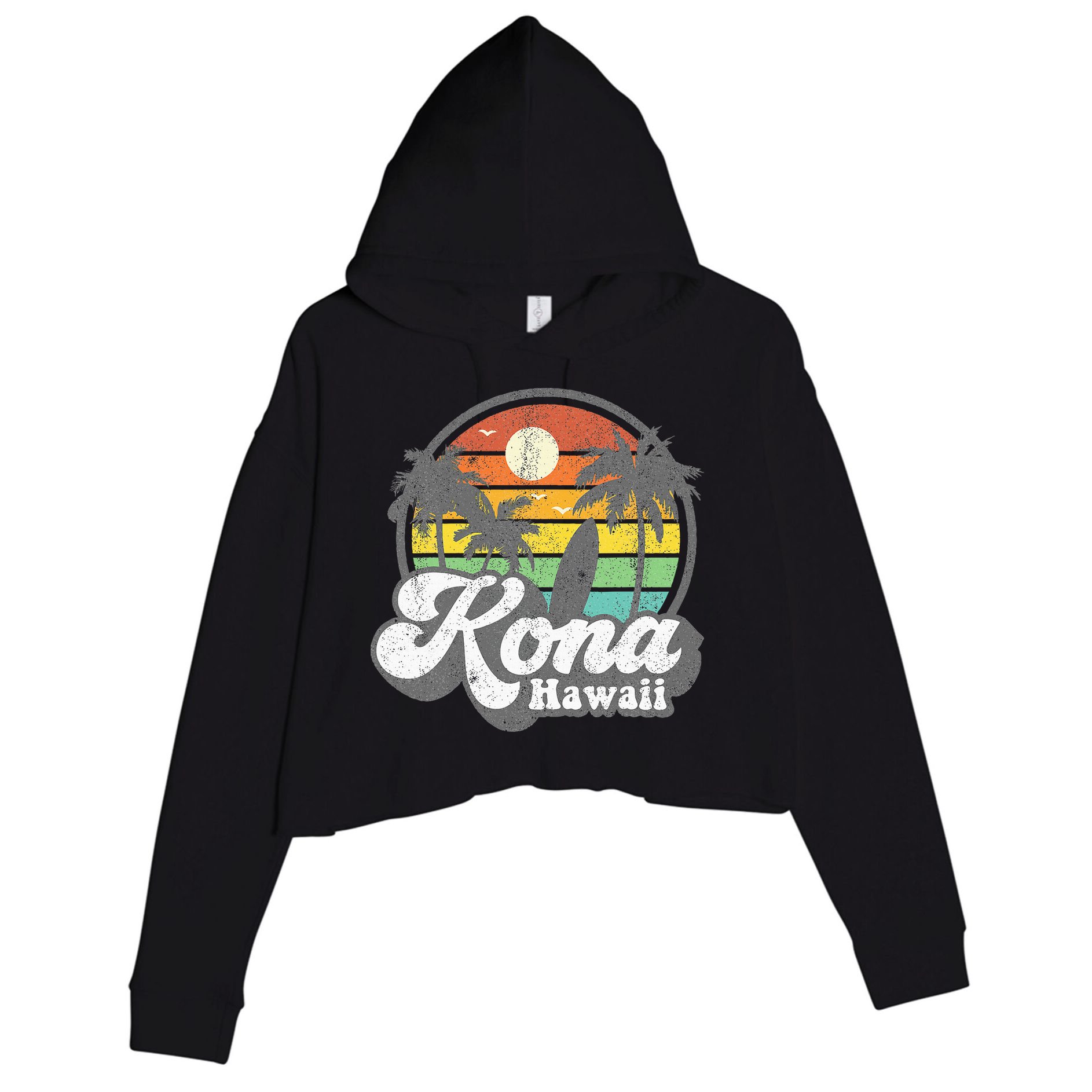 Vintage Kona Beach Hawaii Surf Hawaiian Surfing 70S Crop Fleece Hoodie