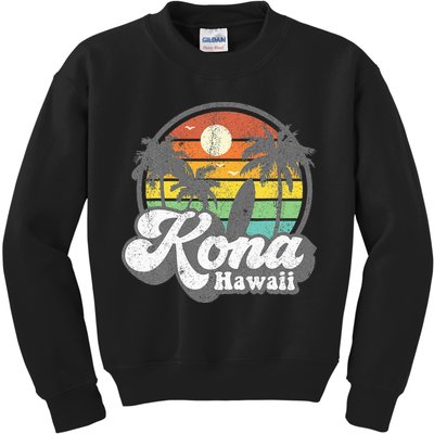 Vintage Kona Beach Hawaii Surf Hawaiian Surfing 70S Kids Sweatshirt