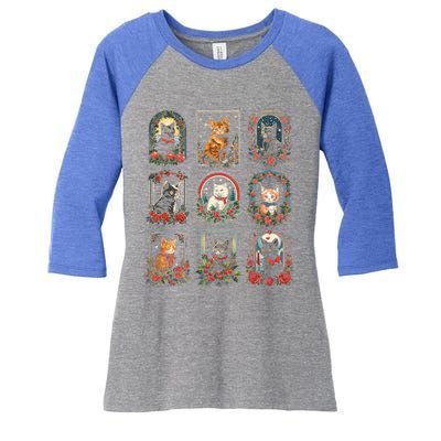 Vintage Kitten Christmas Cats Cat Mom Cat Dad Women's Tri-Blend 3/4-Sleeve Raglan Shirt