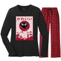 Vintage Kawaii Cat Anime Japanese Gift Girls Boys Teenager Women's Long Sleeve Flannel Pajama Set 