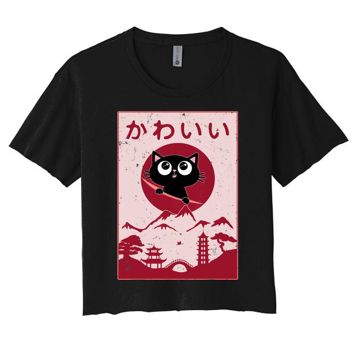 Vintage Kawaii Cat Anime Japanese Gift Girls Boys Teenager Women's Crop Top Tee