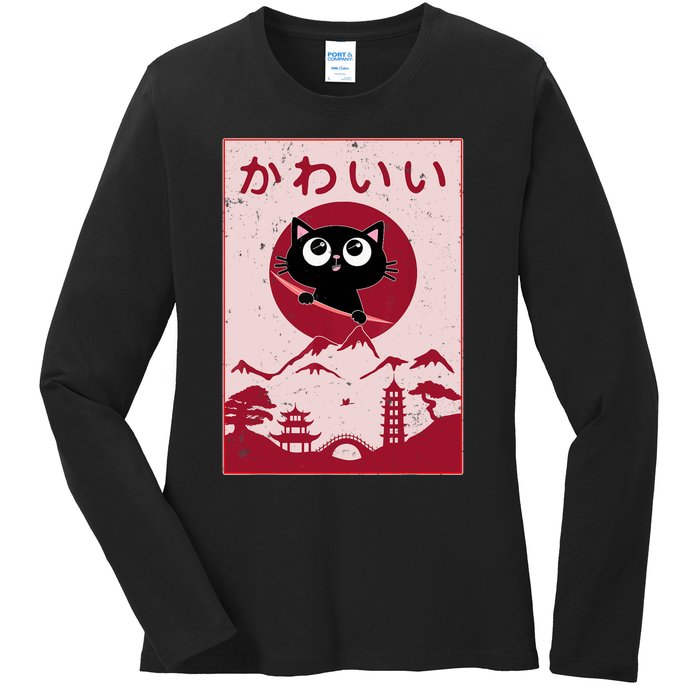 Vintage Kawaii Cat Anime Japanese Gift Girls Boys Teenager Ladies Long Sleeve Shirt