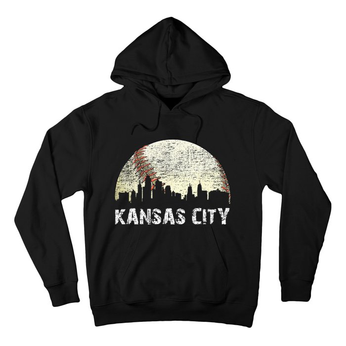 Vintage Kansas City Cityscape Baseball Lover Men Women Kids Hoodie