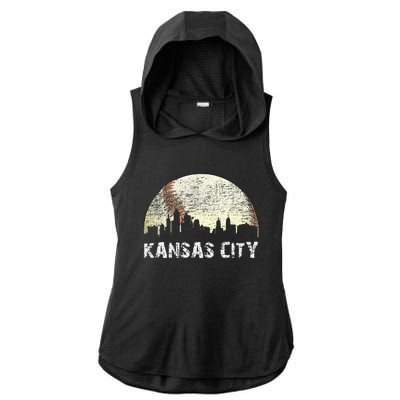 Vintage Kansas City Cityscape Baseball Lover Women Ladies PosiCharge Tri-Blend Wicking Draft Hoodie Tank