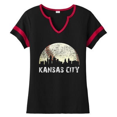 Vintage Kansas City Cityscape Baseball Lover Women Ladies Halftime Notch Neck Tee