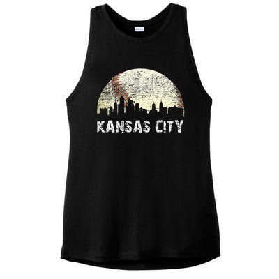 Vintage Kansas City Cityscape Baseball Lover Women Ladies PosiCharge Tri-Blend Wicking Tank