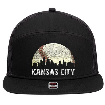 Vintage Kansas City Cityscape Baseball Lover Women 7 Panel Mesh Trucker Snapback Hat