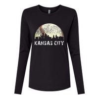 Vintage Kansas City Cityscape Baseball Lover Women Womens Cotton Relaxed Long Sleeve T-Shirt