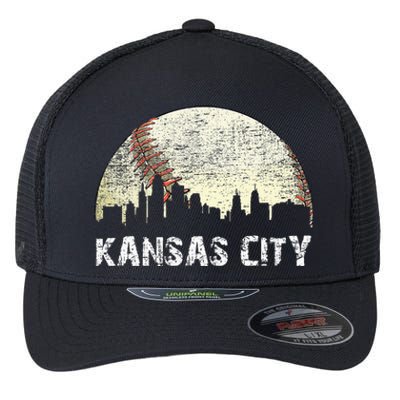 Vintage Kansas City Cityscape Baseball Lover Women Flexfit Unipanel Trucker Cap