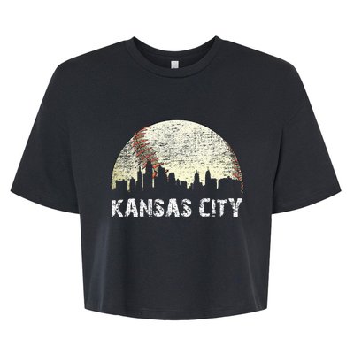 Vintage Kansas City Cityscape Baseball Lover Women Bella+Canvas Jersey Crop Tee