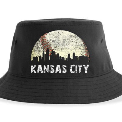 Vintage Kansas City Cityscape Baseball Lover Women Sustainable Bucket Hat