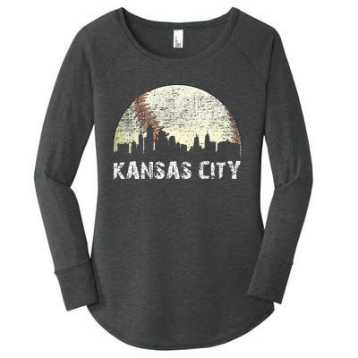 Vintage Kansas City Cityscape Baseball Lover Women Women's Perfect Tri Tunic Long Sleeve Shirt