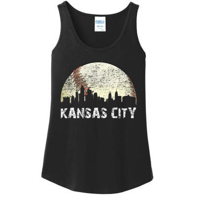 Vintage Kansas City Cityscape Baseball Lover Women Ladies Essential Tank