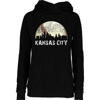 Vintage Kansas City Cityscape Baseball Lover Women Womens Funnel Neck Pullover Hood