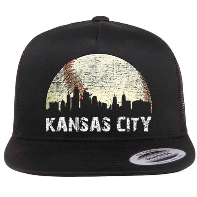 Vintage Kansas City Cityscape Baseball Lover Women Flat Bill Trucker Hat