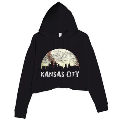 Vintage Kansas City Cityscape Baseball Lover Women Crop Fleece Hoodie