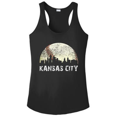 Vintage Kansas City Cityscape Baseball Lover Women Ladies PosiCharge Competitor Racerback Tank