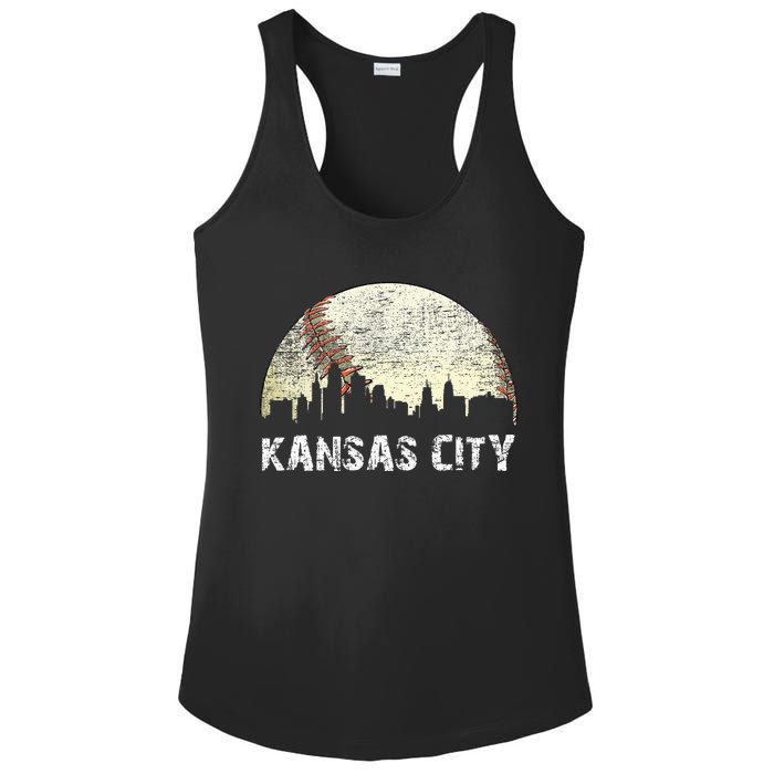 Vintage Kansas City Cityscape Baseball Lover Women Ladies PosiCharge Competitor Racerback Tank