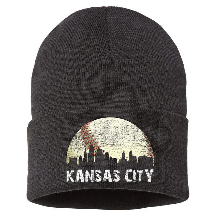 Vintage Kansas City Cityscape Baseball Lover Women Sustainable Knit Beanie